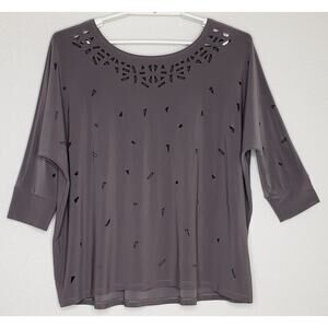 Sympli Womens Top Sz 8 Dark Gray 3/4 Dolman Sleeve Oversized Stretch Cut Out